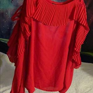 Red off the shoulder long sleeve blouse